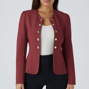 NWT HALARA SculptKnit Round Neck Long Sleeve Decorative Button Slim Work Blazer